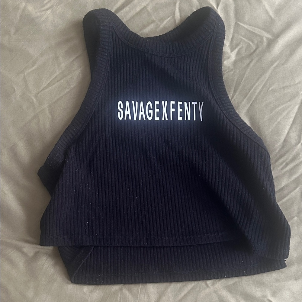Savage X Fenty Black Ribbed Tank Top